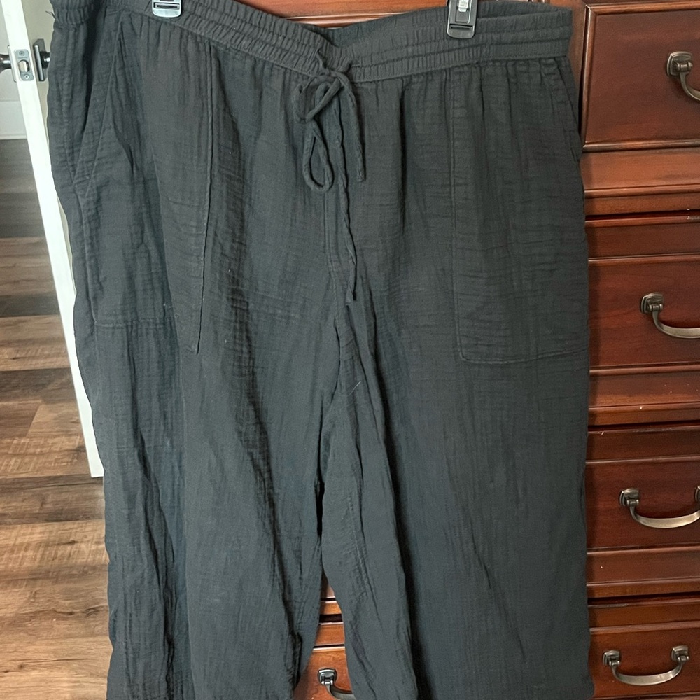 Women’s Black Gauze Drawstring Wide Leg Pants
